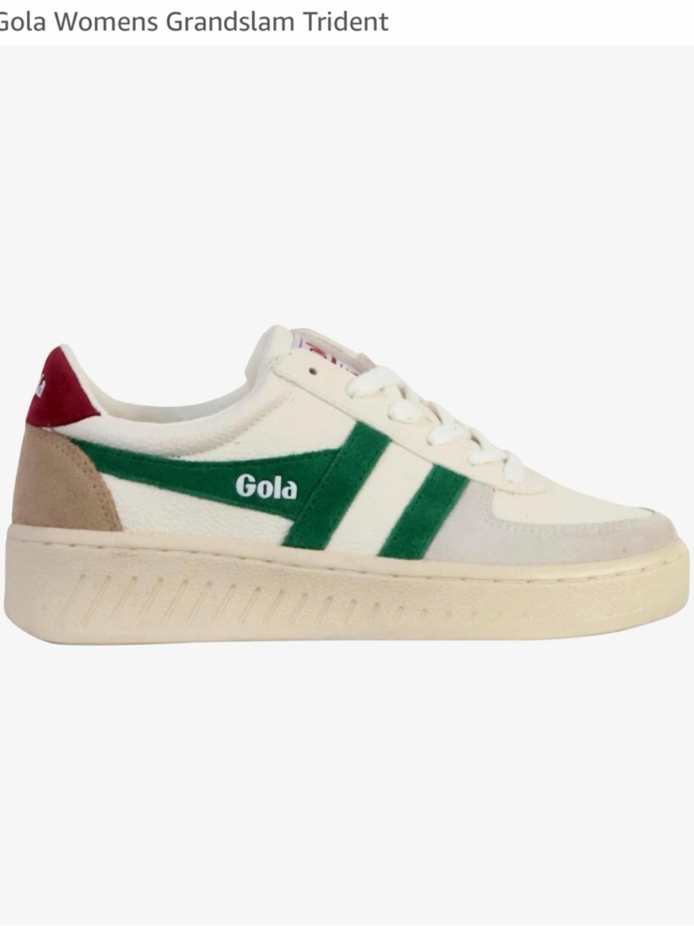 Gola Women's Grandslam Trident Sneakers in Cream, Green & Red - Picture 3 of 8